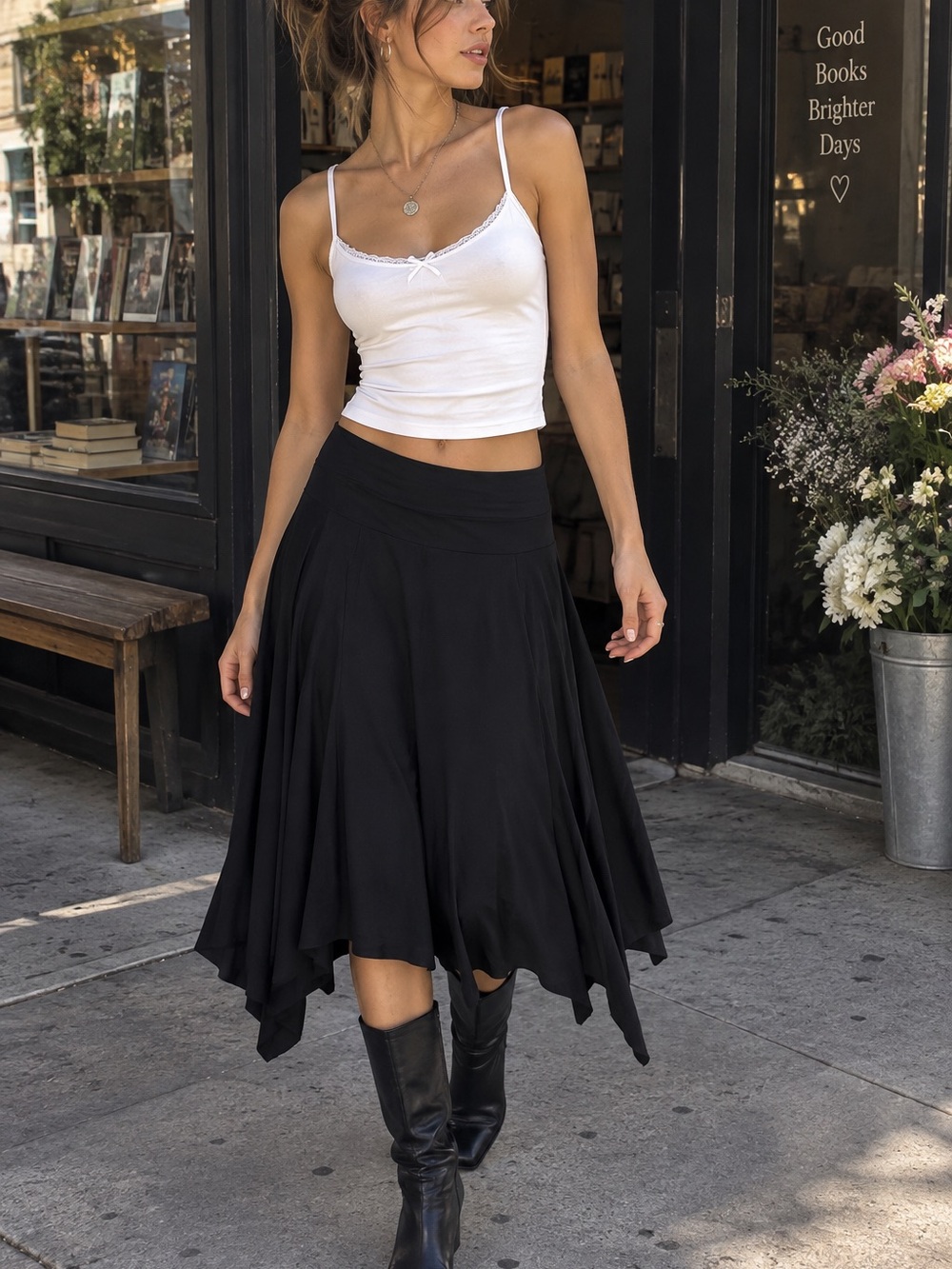 🌃MAKE OFFER🌃 LOFT Black Handkerchief Hem Midi Comfy Travel Full Skirt MED